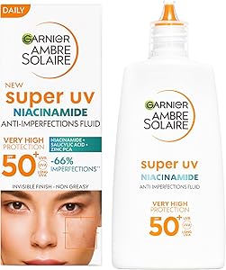Garnier Ambre Solaire Super UV Niasinamid Cilt Kusurları Karşıtı Günlük Güneş Koruyucu Fluid Krem SPF50+ 40ML