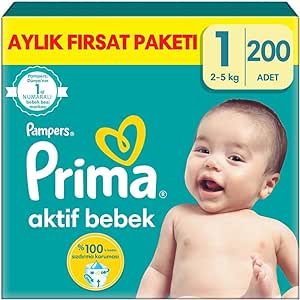 Prima Aktif Bebek, Bebek Bezi 1 Numara, 200 Adet Aylık Fırsat Paketi