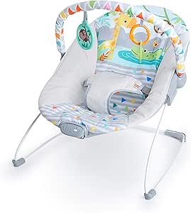 Bright Starts Ana Kucağı Rahatlatıcı Titreşimler Bebek Koltuğu – Çıkarılabilir Oyuncak Barı, Kaymaz Ayak, 0-6 Ay, 9 kg’ya Kadar (Safari Eğlencesi)