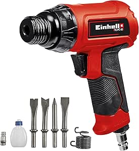 Einhell Havalı Pnömatik Kırıcı TC-PC 45 Set (Taş ve metal için, 4 parçalı 120 mm keski seti, iğneli pas sökücü başlık, boş yağ şişesi, tapa nipeli dahil) – 4139045