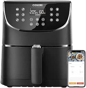 COSORI Akıllı WiFi Sıcak Hava Fritözü 5.5 Litre Air Fryer XXL, Kare ve Çıkarılabilir Basket, 13 Fonksiyon, 100’den Fazla Tarif ve 11 Ön Ayar, Bulaşık Makinesinde Yıkanabilir, Siyah