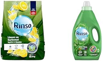Rinso Toz Çamaşır Deterjanı Limon ve Karbonat Renkliler ve Beyazlar İçin 6 KG ve Rinso Sıvı Aloe Vera Renkliler 3 L