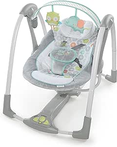 Ingenuity – Swing ‘n Go Taşınabilir Salıncak – Sarılmalar ve Hoots, 5 Salıncak Hızı, 8 Yatıştırıcı Melodi, Çıkarılabilir Oyuncak Çubuğu, Yenidoğan ve Üzeri, Gri