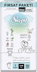 Sleepy Bio Natural Fırsat Paketi Bebek Bezi 1 Numara Newborn 50 Adet Cırtlı Bez