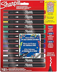 SHARPIE Creative Marker Akrilik Boya Kalemleri | Yuvarlak Uçlu Su Bazlı Boya Kalemi | Mürekkep Kağıda Geçirmez ve Çoğu Yüzey Üzerine Yazar | 12 Adet