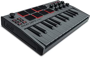 Akai Professional MPK Mini MK3 – USB MIDI Klavye Controller, 25 Mini Tuş, Arkadan Aydınlatmalı 8 Bateri Pedi, 8 Düğme ve Müzik Prodüksiyon Yazılımı Dahil – Gri