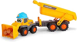 Dickie Toys, 204119007, ABC Tracey Trailer, Serbest Tekerlekli Volvo Digger, Hareketli Kürek, Kask Korna, Çıkarılabilir ve Hareketli Römork, Çıngırak Sesi Fonksiyonu, 65 cm