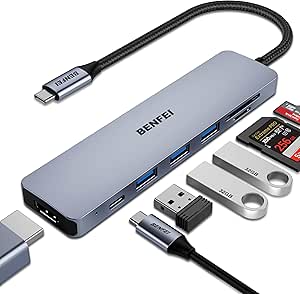 BENFEI USB C HUB 7’si 1 arada, USB-C HUB Multiport Adaptör HDMI ile (4K@60Hz Sertifikalı)/100W Power Delivery/3*USB 3.0 5Gbps/SD/TF Kart Okuyucu (160MB/s) iPhone 15 Pro/Max MacBook iPad Pro iMac S23