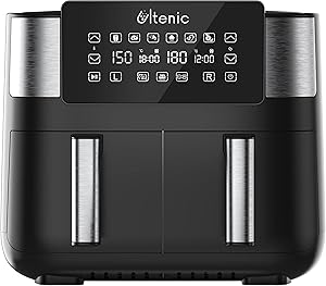 Ultenic K20 Airfryer, Çift Bölmeli Fritöz, 8 Litre XXL, 2850 W, Siyah