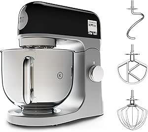 Kenwood kMix Mutfak Şefi Siyah Gri KMX750BK – Stand Mikser, Hamur Yoğurma Makinesi, Paslanmaz Çelik 5 Lt Hazne, Sıçrama Önleyici Kapak, 1000 W Motor, 3 Hazne İçi Aparat, Dayanıklı Döküm Gövde