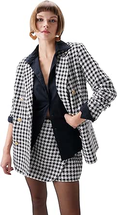 DeFacto Oversize Fit Tweed Blazer Ceket Siyah 36