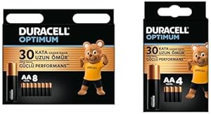 Duracell Optimum AA Alkalin Kalem Piller, 1,5 V LR6/MN1500, 8’li Paket + Duracell Optimum AA Alkalin Kalem Piller, 1,5 V LR6/MN1500, 4’lü Paket (Toplam 12 Adet)