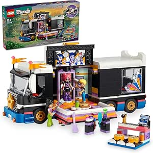 LEGO Friends Pop Star Müzik Turne Otobüsü 42619-8 Yaş ve Üstü Kız ve Erkek Çocuklarının Müzikal Maceraları için 4 Mini Bebek Figürü İçeren Araç Yapım Seti, Doğum Günü Hediyesi Fikri (845 Parça)