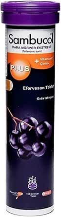 SAMBUCOL Plus Kara Mürver Ekstresi C Vitamini + Çinko Efervesan Gıda Takviyesi (1 x 15 Tablet)