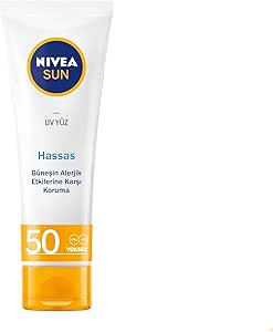 NIVEA Sun SPF 50 Hassas Yatıştıran Nemlendirici Güneş Yüz Kremi 50 ml, Çok Yüksek Güneş Koruyucu,Güneş Alerjisine Karşı Koruma,Yağsız Cilt Hissi