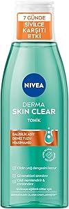 NIVEA Derma Skin Clear Sivilce Karşıtı Tonik 200ml, Salisilik Asit (BHA), Nisaniamid, Yağlı ve Sivilce Eğilimli Ciltler, Gözenek Arındırıcı, Yüz Temizleyici, Yağlı, Karma ve Sivilceye Eğilimli Ciltler