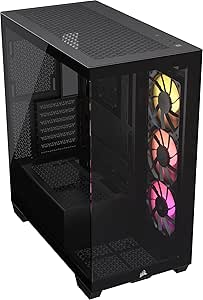 CORSAIR 3500X ARGB Mid-Tower ATX Çift Bölmeli PC Kasası – Panoramik Temperli Cam – Ters Bağlantı Anakart Uyumlu – 3X CORSAIR RS120 ARGB Fanlar Dahil – Siyah