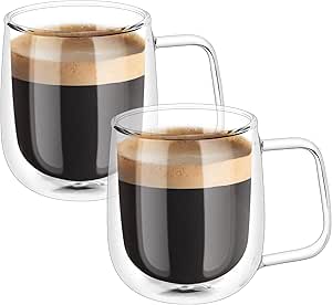 Vicloon Çift cidarlı Latte Macchiato bardak seti, 2 adet çift duvarlı kulplu kahve bardağı, 250 ml kahve fincanı, cam, Cappuccino, latte, çay, dondurma, bira için