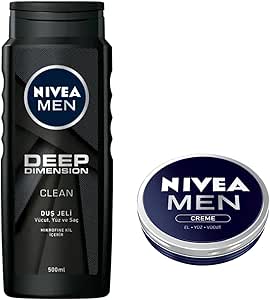 NIVEA Men Deep Dimension Duş Jeli 500 ml, 3’ü 1 Arada Komple Bakım, Vücut, Saç ve Yüz + NIVEA MEN Creme Erkek Bakım Kremi 75 ml, El, Yüz ve Vücut Nemlendirici Krem X2