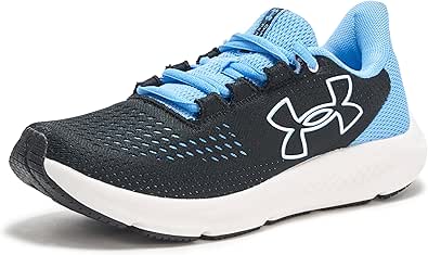 Under Armour Kadın Charged Pursuit 3 Büyük Logo Koşu Ayakkabısı, (004) Siyah/Ufuk Mavi/Beyaz, 6.5