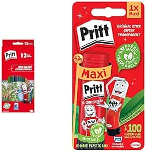 Pritt 12’li Uzun Kuru Boya Kalemi, 12 Renk, Pritt Stick Yapıştırıcı 43g Tekli Blister