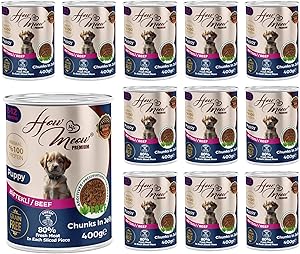 How Meow Yavru Köpek Biftekli ve Jöleli Konserve Mama 400 Gr x 12 adet
