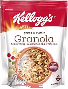 Kellogg’s İlave Şekersiz Granola Kajulu, Kabak Çekirdekli ve Turna Yemişli 250 G,%43 Yulaf içerir,Lif Kaynağı,Kahvaltılık