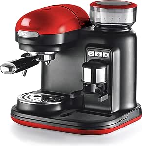 Ariete Moderna Espresso Kahve Makinesi Kırmızı 1318/00-1080 Watt, 15 Bar Basınç, Entegre Kahve Öğütücü, Entegre Süt Köpürtücü, 1 ve 2 Bardak Filtre Tutucu, Maxi Cappuccino Cihazı