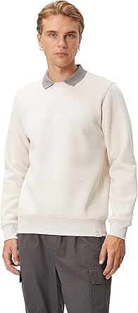 Koton Polo Yaka Uzun Kollu Dikiş Detaylı Sweatshirt, Erkek, Ekru, XL