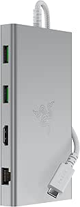 Razer USB-C Dock – HDMI, Gigabit Ethernet, 3,5 mm ses bağlantı noktası, USB-A ve -C ile 11 bağlantı noktası, Windows ve Mac ile uyumlu (4K ile ekran çıkışı, 7.1 surround ses) Mercury