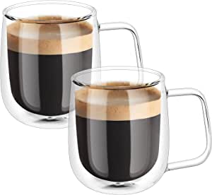 Vicloon Çift cidarlı Latte Macchiato bardak seti, 2 adet çift duvarlı kulplu kahve bardağı, 250 ml kahve fincanı, cam, Cappuccino, latte, çay, dondurma, bira için
