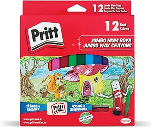 Pritt 12’li Jumbo Üçgen Silinebilir Pastel Boya (Mum Boya) + Silgi ve Kalemtıraş Hediyeli