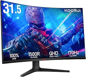 KOORUI Monitör 32E6QC 32 inç, 170Hz, QHD, 2560 * 1440, 1ms, VA, Adaptive Sync, monitörler, gaming, HDMI 2.0 * 2, DP 1.2 * 1, Eğilmek,-5~20°, Yukarı ve aşağı, Görme açısı 178°, VESA，75 * 75mm, Siyah
