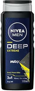 NIVEA MEN Erkek Duş Jeli Deep Extreme 500 ml, Enerji Veren Koku, Vücut, Yüz ve Saç İçin