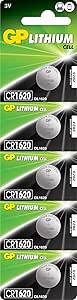GP B atteries CR1620 1620 Boy Lityum Düğme Pil, 3 Volt, 5’li Kart, Gri