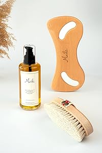 Mar’le%100 Doğal At Kılı Fırçası + Selülit Karşıtı Masaj Yağı 200 ML + Selülit Giderici Ahşap Masaj Aleti