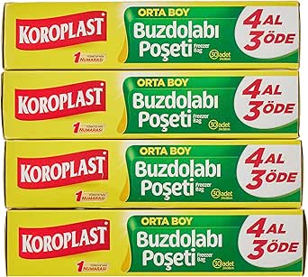 Koroplast Orta Boy Buzdolabı Poşeti 4 Al 3 Öde Ekonomik Paket, Ekonomik Buzdolabı Poşeti Orta Boy 120’li Set, BPA İçermez, Sızdırmaz Saklama Torbası, Meyve, Sebze Yemek, Gıda Saklama Torbası (4 x 30)