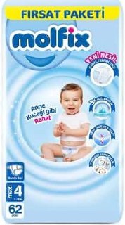 Molfix 3D Bebek Bezi Maxi 4 Beden, Fırsat Paketi 62 Adet