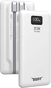 BUFF LABS BP17 22.5W 10.000Mah LCD Ekran Dahili Kablolu Taşınabilir Powerbank (Beyaz)