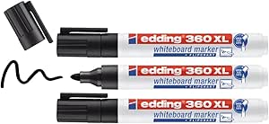 📌 edding 360 XL beyaz yazı tahtası kalemi, siyah, 3’lü set, yeniden doldurulabilir