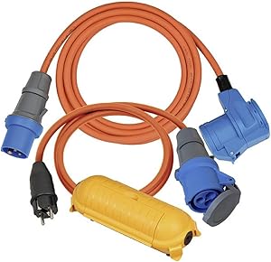 Brennenstuhl Kamp adaptör seti/CEE adaptör kablosu 1,5 m, CEE 230 V uzatma kablosu 3 m, Safe-Box Big IP44 (her kamp tatili için ideal kamp aksesuarı, IP44), turuncu