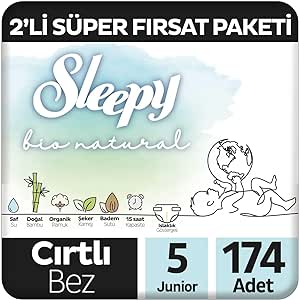 Sleepy Bio Natural 2’li Fırsat Paketi Bebek Bezi 5 Numara Junior 174 Adet Cırtlı Bez