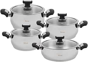📌 Hisar M60051480-40892 Atlantis 8 Parça Çelik Tencere Seti, Siyah