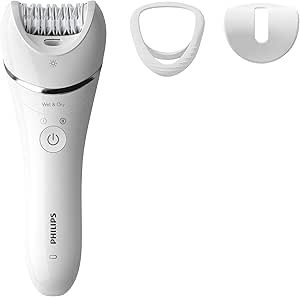 Philips Epilasyon Cihazı, Islak ve Kuru Kablosuz Kullanım, Ekstra Geniş Başlık, LED Işık, Hassas Bölge Başlığı, Optimum Temas Başlığı, 10 Dakikada Pürüzsüz Cilt, Beyaz Renk, BRE700/05