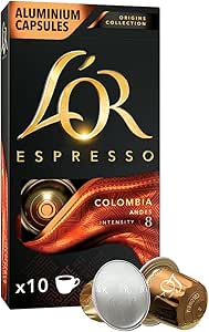 L’OR – Espresso Kahve – Colombia – Origins Collection – Yoğunluk 8 – Turunçgil Notaları – 1 Paket x 10 Alüminyum Kapsül