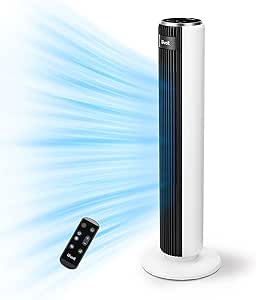 LEVOIT Vantilatör, 28dB Sessiz Kule Tipi, Güçlü 7m/s, 7m Atım Mesafesi, 5 Hız Seviyesi, 4 Mod, 12 Saat Zamanlayıcı, 90 Derece Salınımlı Fan, 92 cm, Yatak Odası için Soğutma, Uzaktan Kumandalı