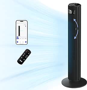 Levoit 25 dB Yatak Odası için Çok Sessiz Akıllı Kule Fanı, 7,9 m/s Fan, 90 Derece Salınım ve 60 Derece Ayarlı, Uzaktan Kumandalı, 12 Hız, Uygulama ve Ses Kontrolü