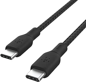 Belkin USB-C USB-C USB-IF Sertifikalı Çift Örgülü Data ve Şarj Kablosu, 100W, 2 Metre, 25000 Bükülmeye kadar dayanıklı, Siyah