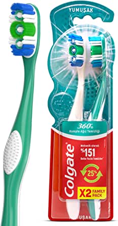 Colgate 360 Komple Ağız Temizliği Çok Yönlü Koruma Yumuşak Diş Fırçası (1 x 2 Adet)