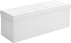 Songmics Tabure 120 Litre, Saklama Kutusu, Tabure, Katlanabilir, 300 Kg’A Kadar Yük, Sentetik Deri Kapak, Döşemeli, Beyaz Lsf702